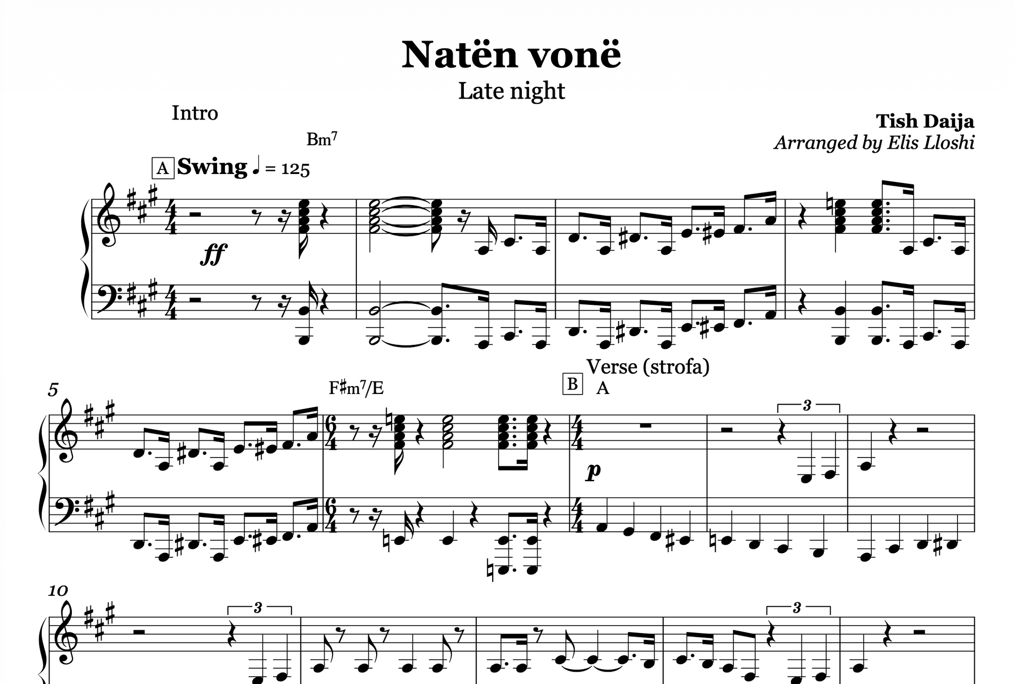 Natën Vonë – Albanian Jazz Piano Sheet Music PDF (Swing Style)