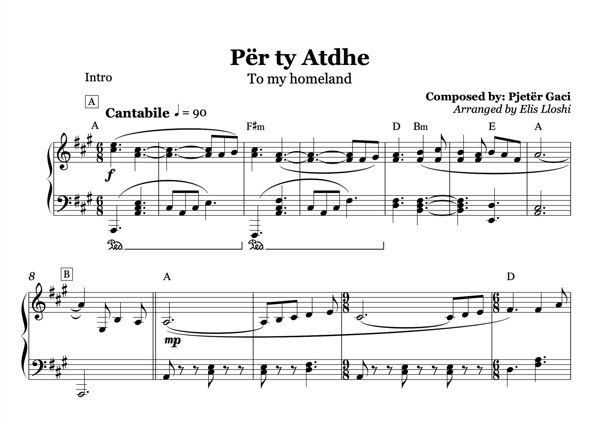Per ty atdhe - Albanian Piano Sheet Music