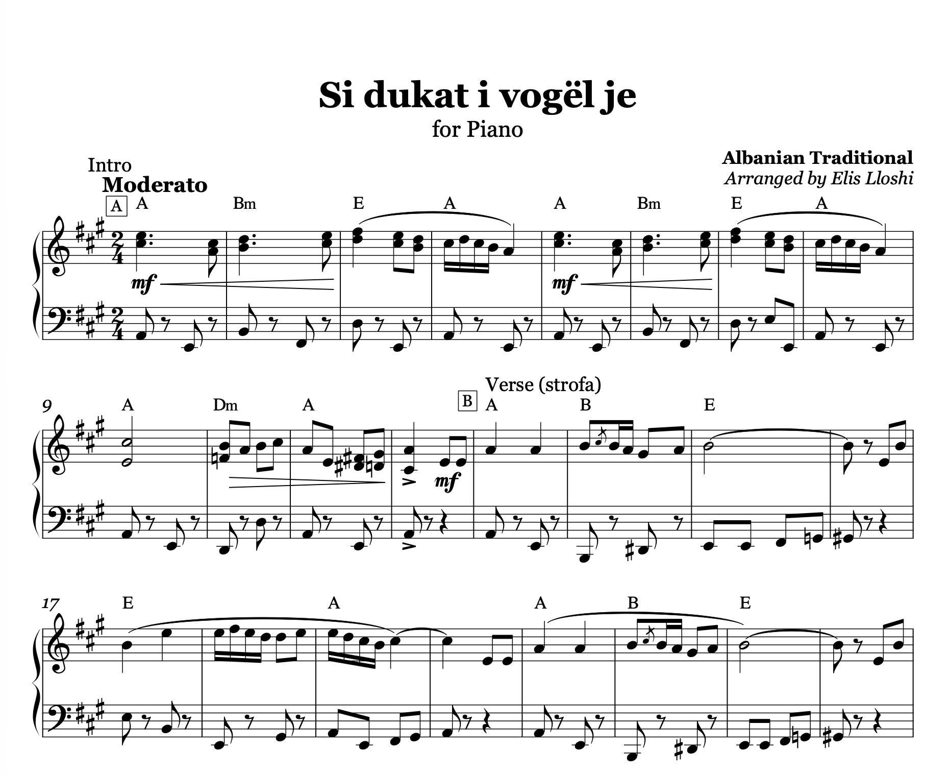 Si Dukat i Vogël Je – Albanian Folk Piano Sheet Music PDF (Easy/Intermediate)