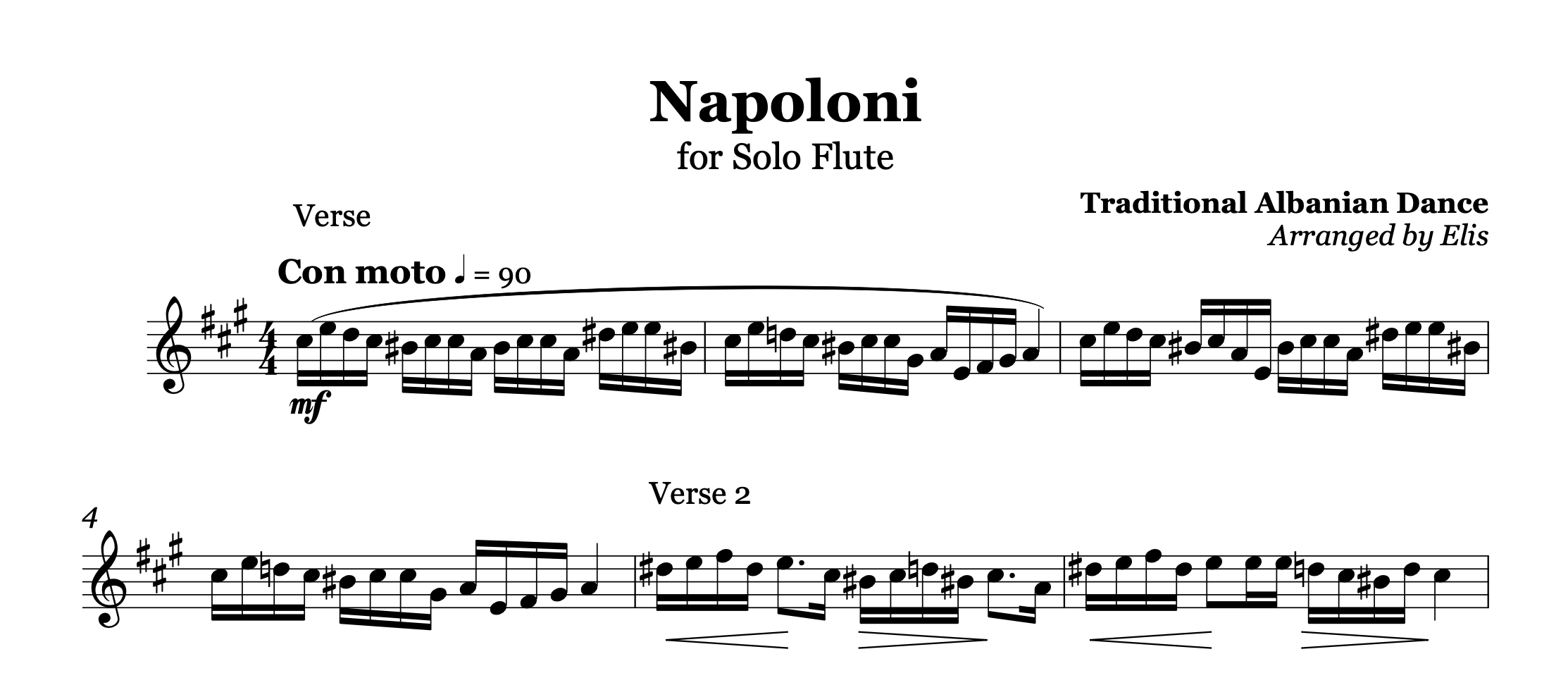 Napoloni, Flute music sheet