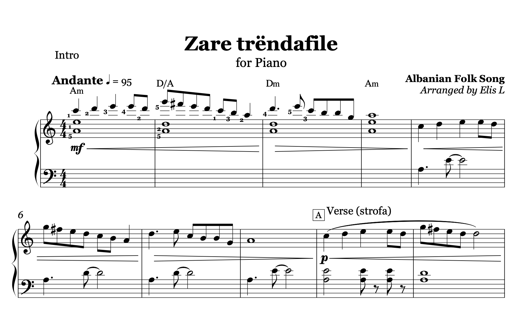 Zare Trëndafile - Albanian Piano Sheet Music