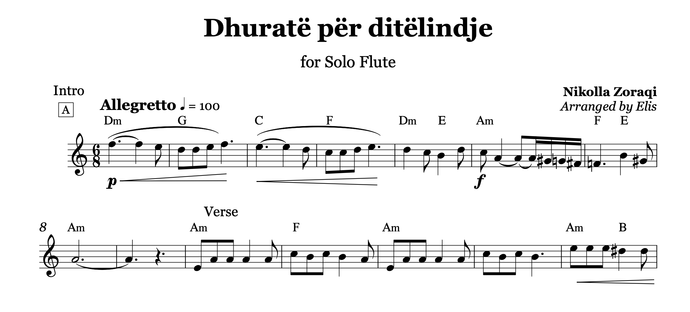 Dhuratë për ditëlindje, Flute Sheet Music