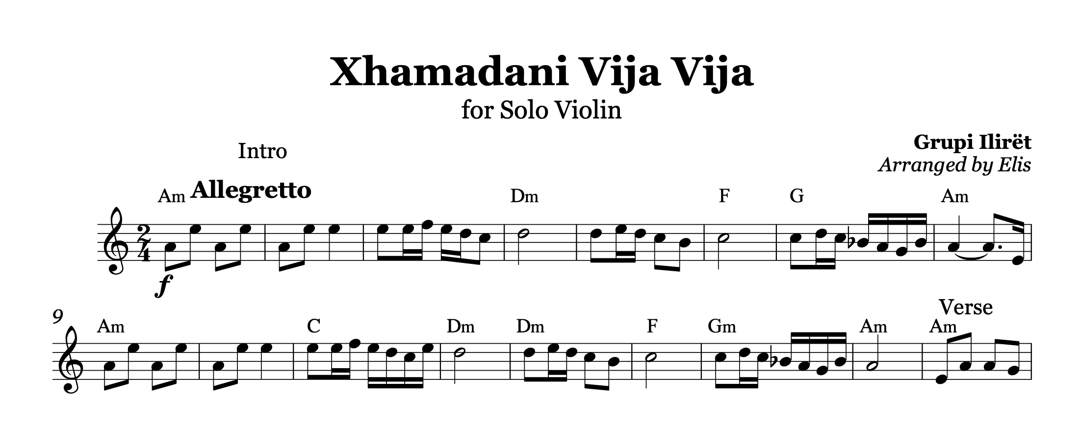 Xhamadani Vija Vija, Albanian Violin Sheet Music