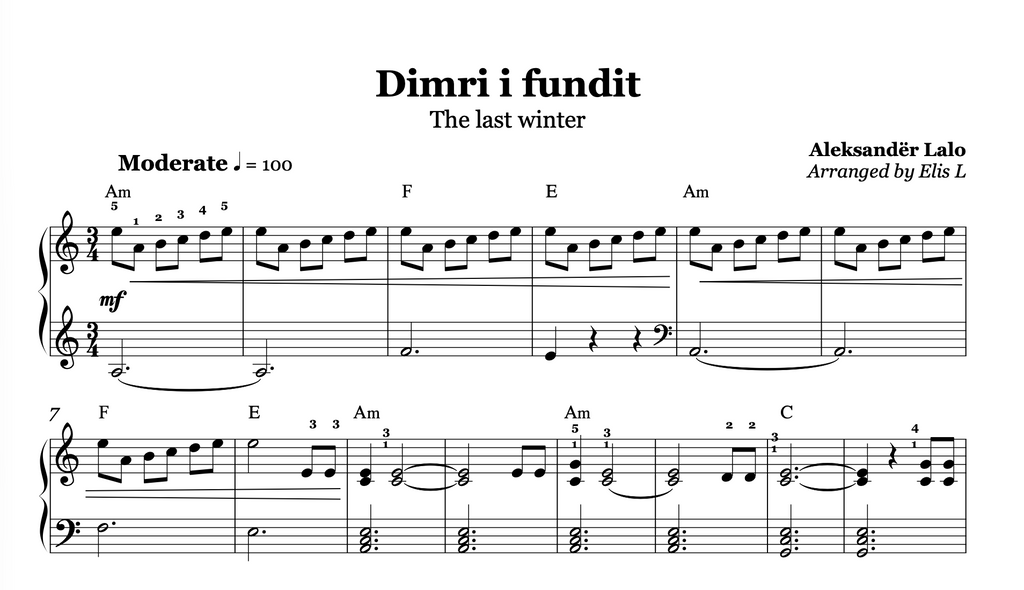Dimri i fundit - Albanian Soundtrack Sheet Music
