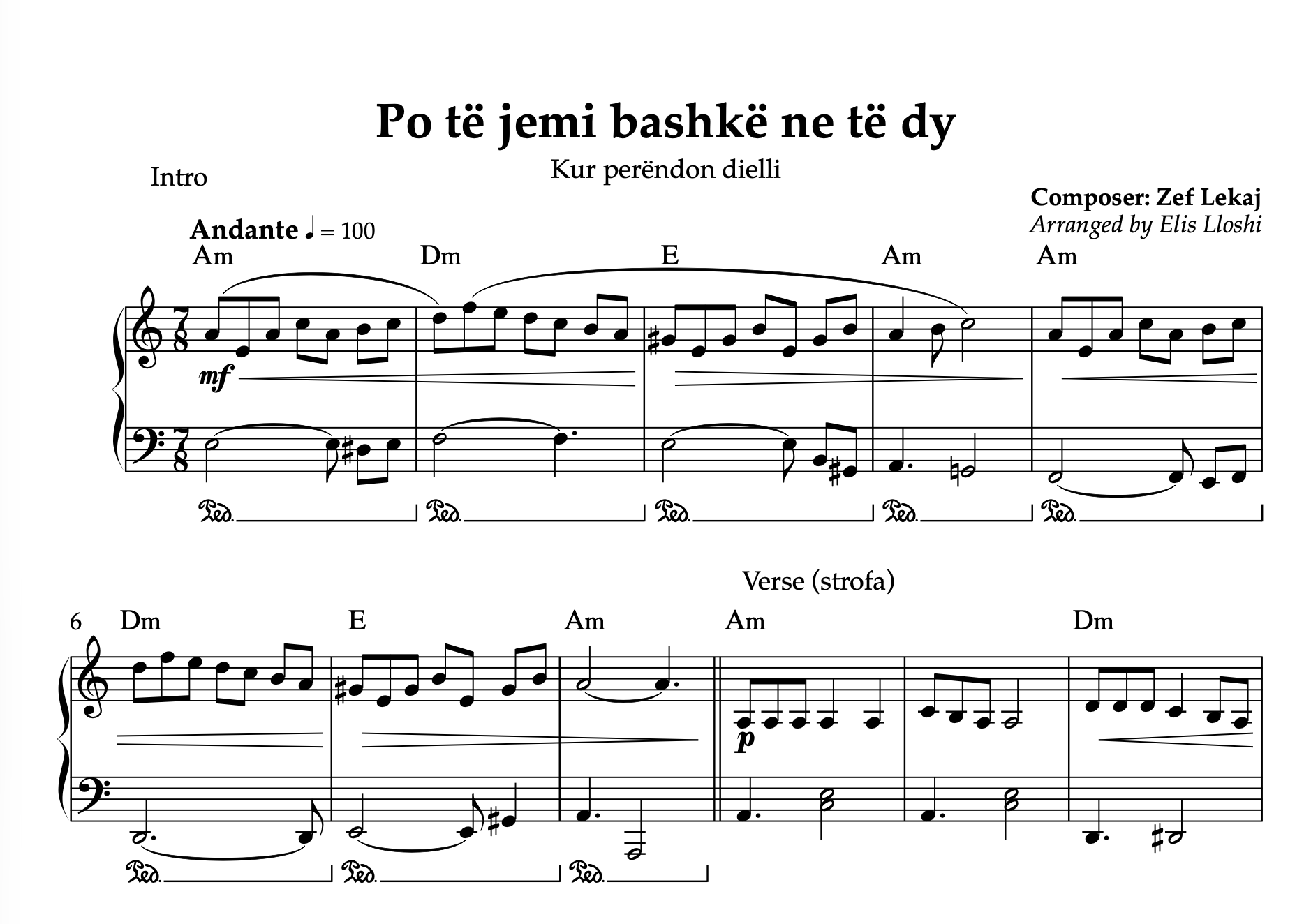 Po të jemi bashkë ne të dy – Albanian Piano Sheet Music