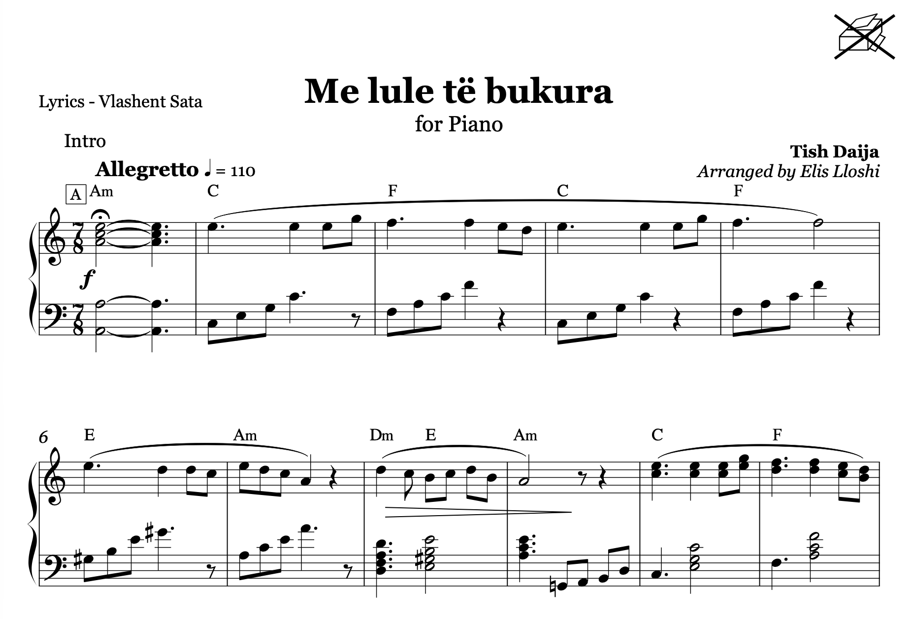 Me Lule Të Bukura – Albanian Piano Sheet Music PDF (Light Folk Style, Easy Level)