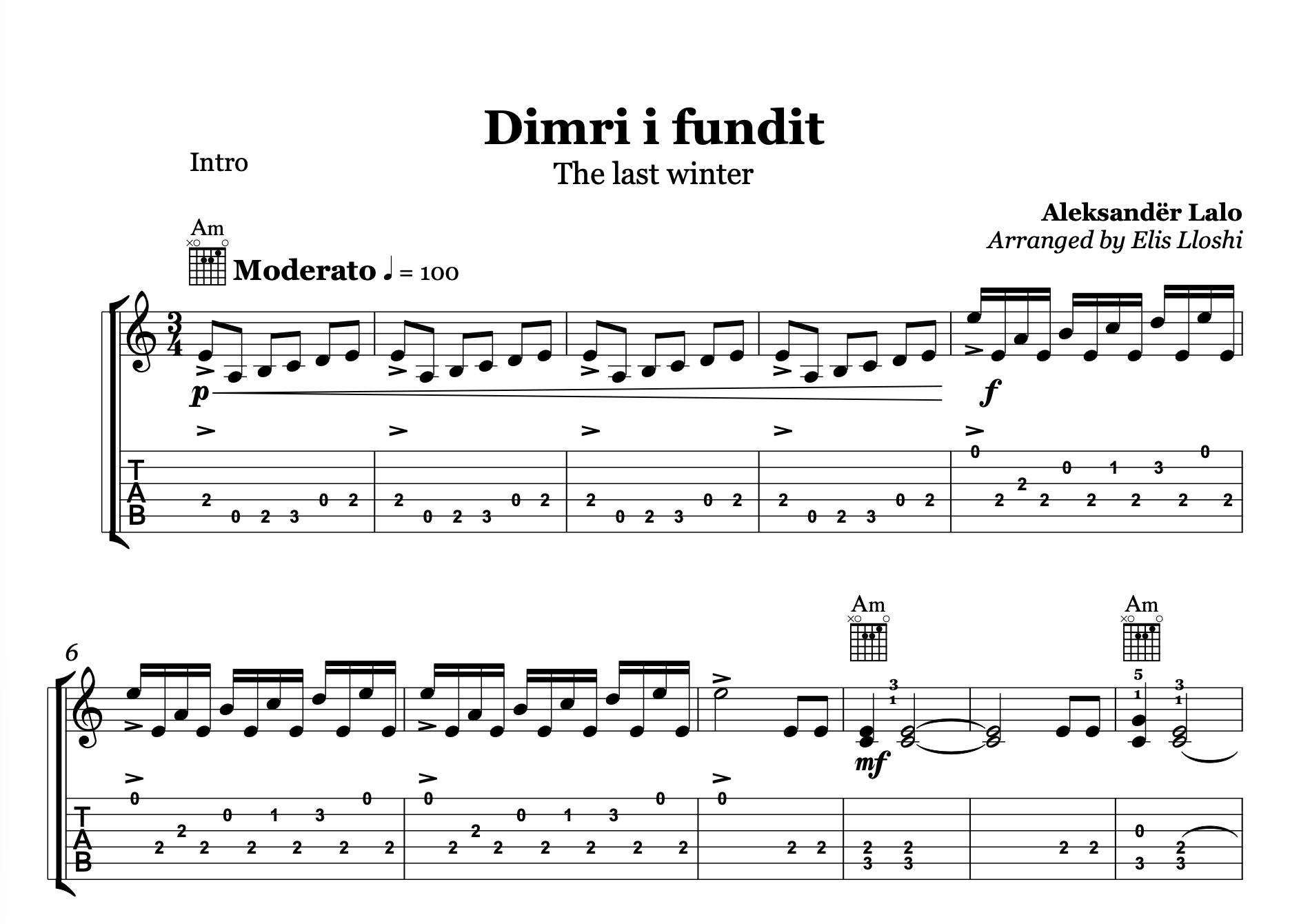 Dimri i fundit,  Albanian Soundtrack Music,  Guitar