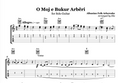 Sheet music for 'O Moj e Bukur Arberi' arranged for solo guitar with chords and tempo information.