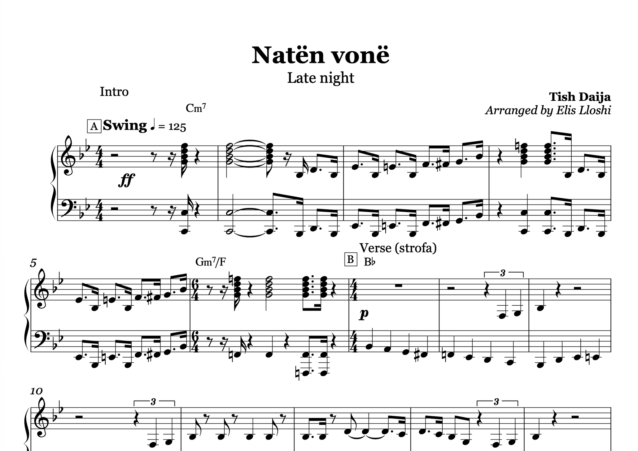 Natën Vonë – Albanian Jazz Piano Sheet Music PDF (Swing Style)