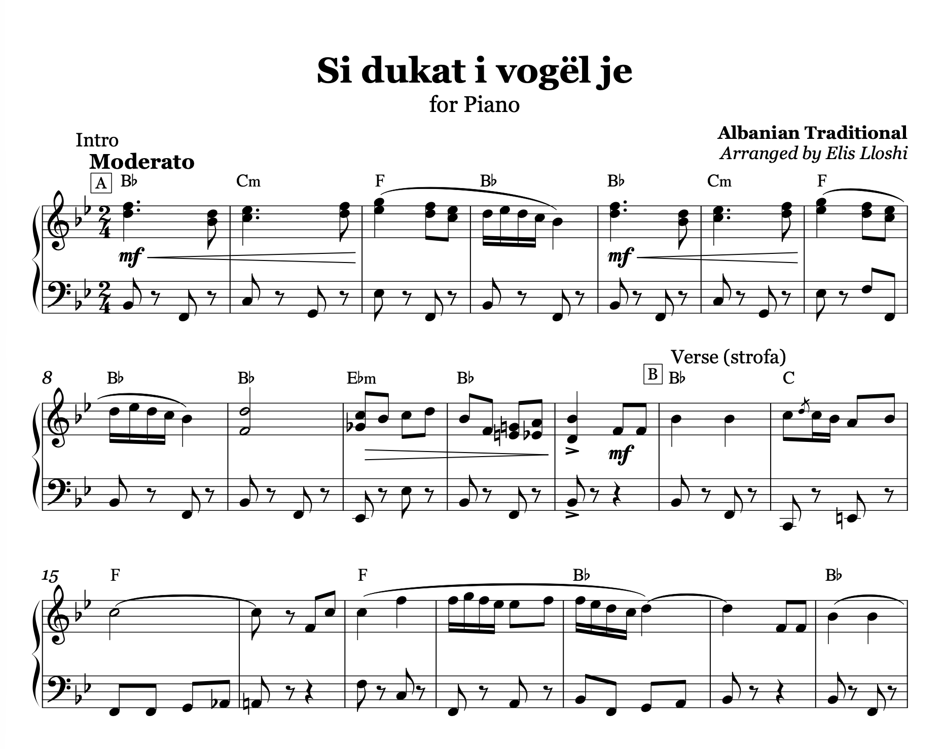 Si Dukat i Vogël Je – Albanian Folk Piano Sheet Music PDF (Easy/Intermediate)