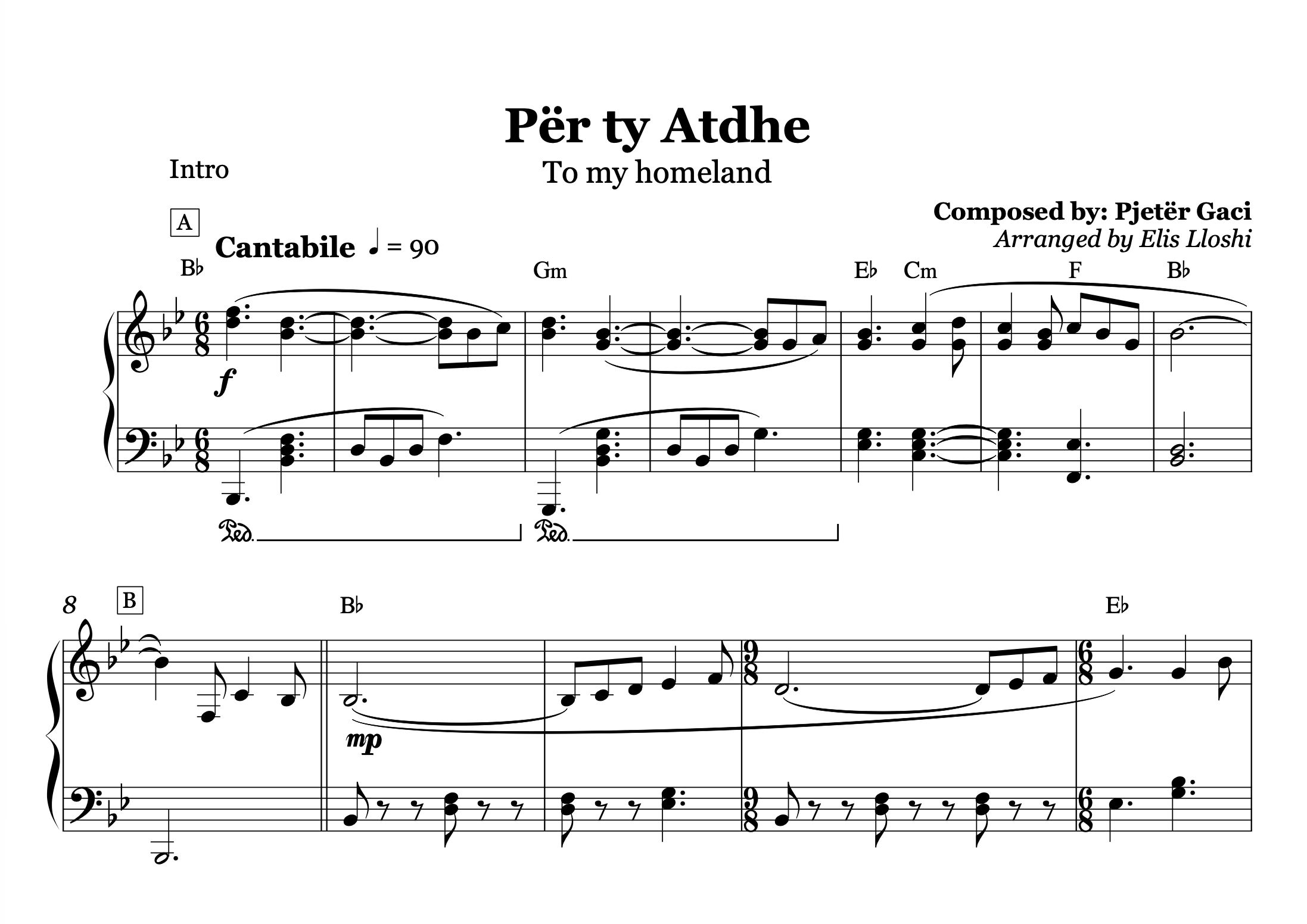 Per ty atdhe - Albanian Piano Sheet Music