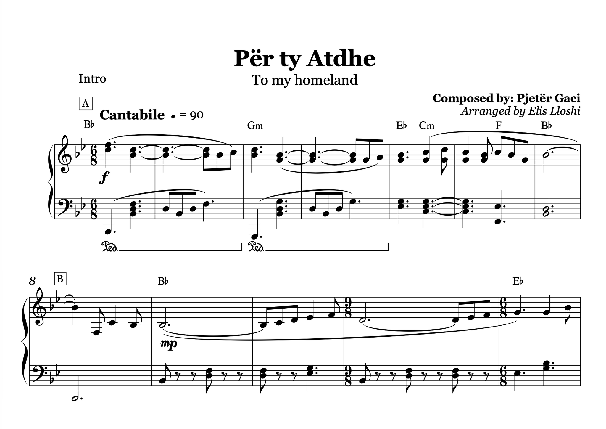 Per ty atdhe - Albanian Piano Sheet Music