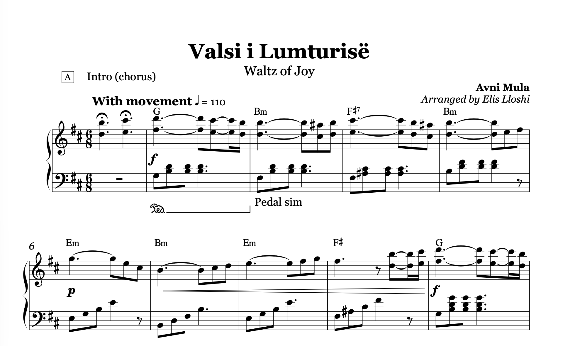 Valsi i lumturise, Albanian Piano Sheet Music