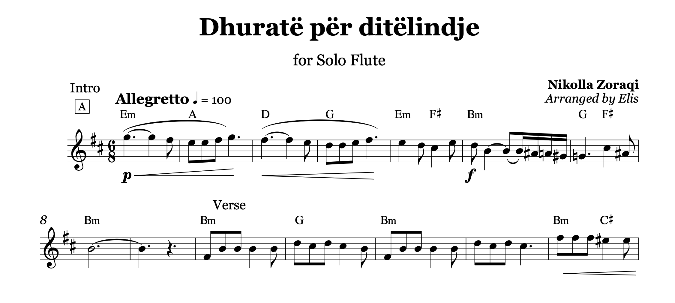Dhuratë për ditëlindje, Flute Sheet Music
