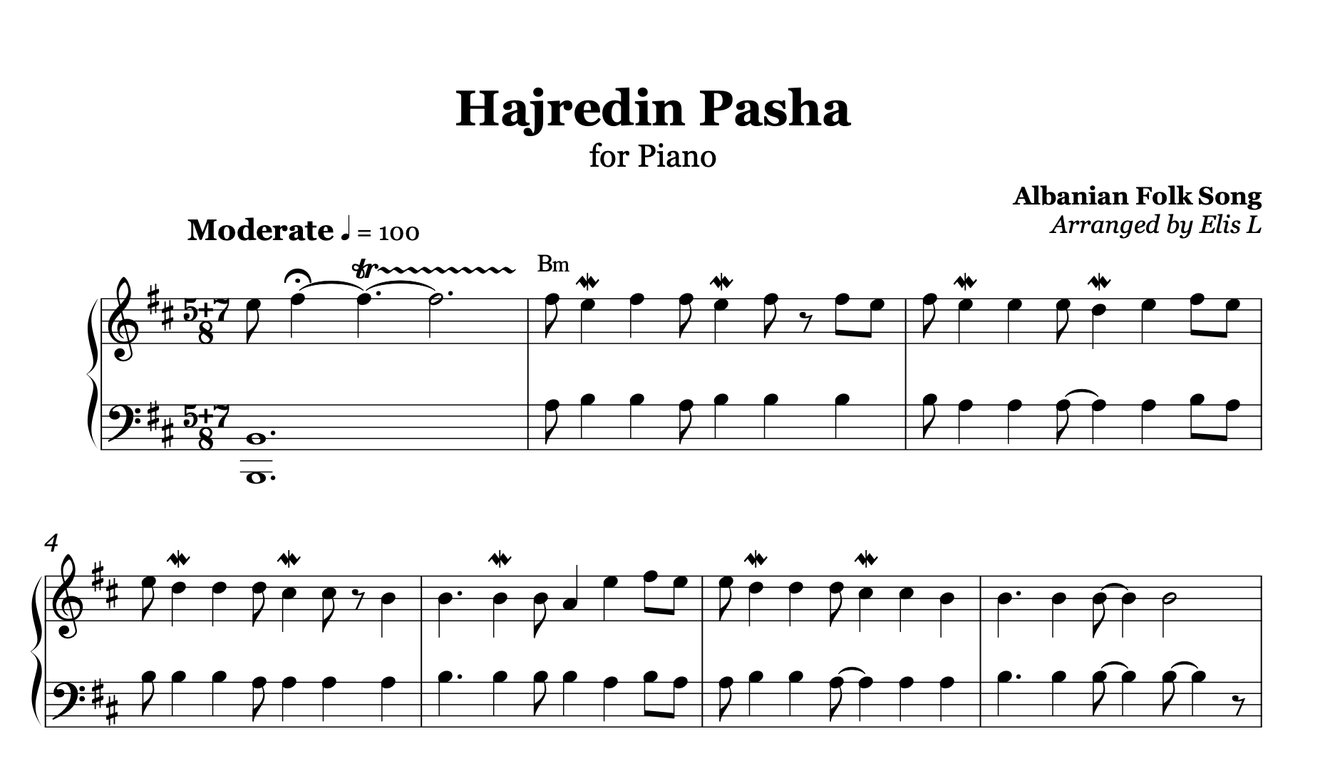 Hajredin Pasha - Albanian Piano Sheet Music