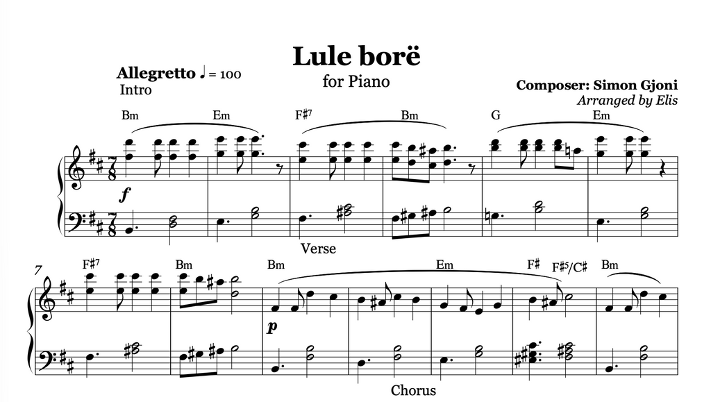 Lule Borë – Albanian Piano Sheet Music