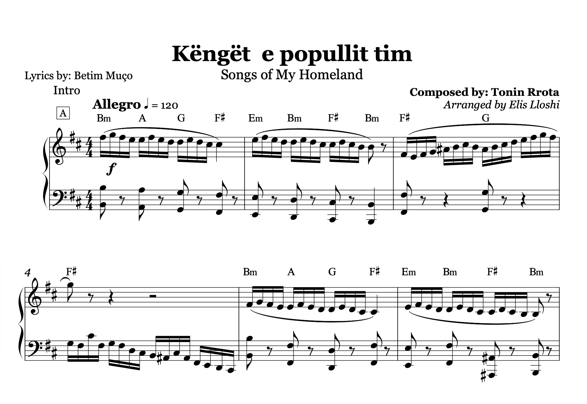Këngët e Popullit Tim – Albanian Folk Piano Sheet Music PDF