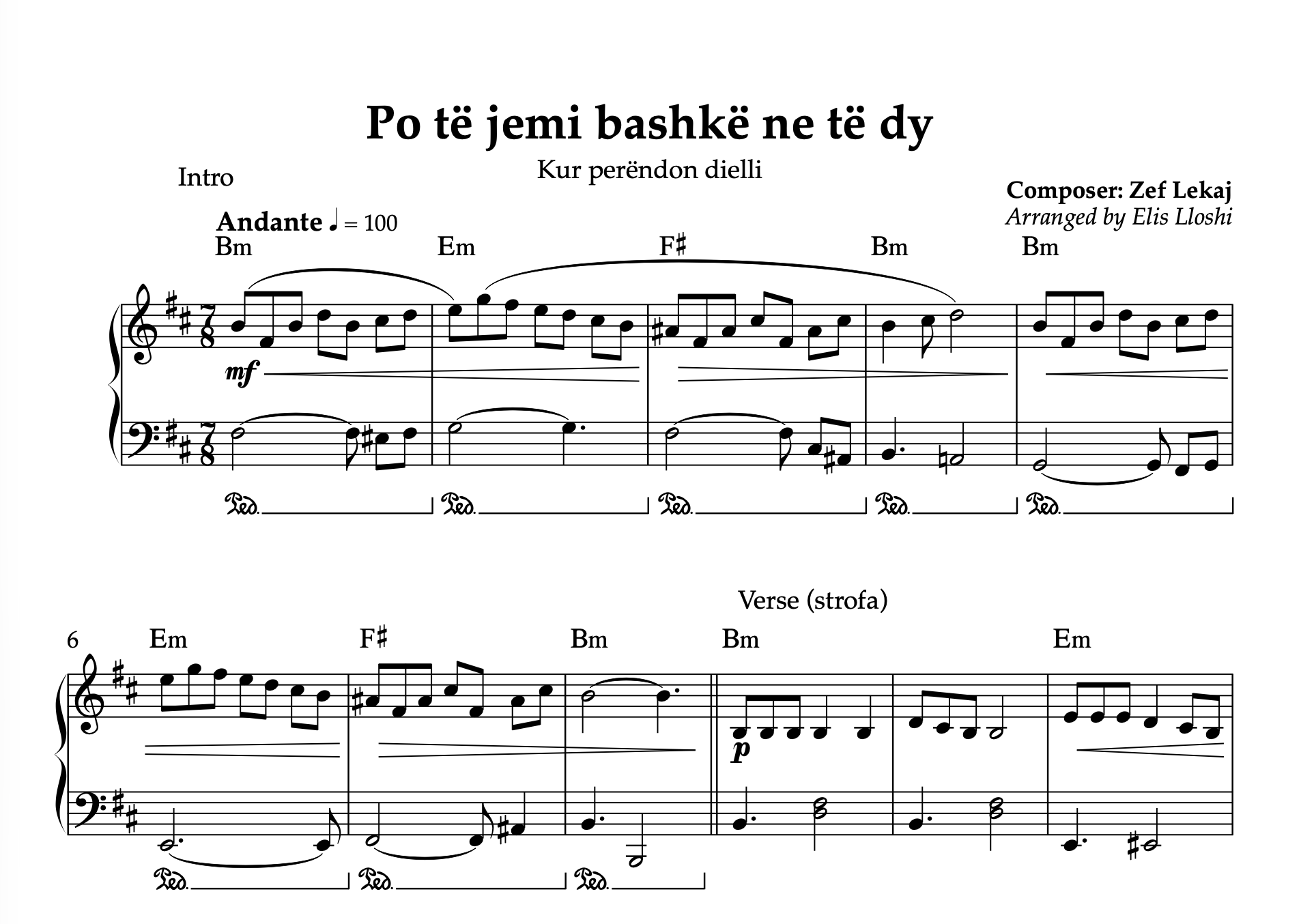 Po të jemi bashkë ne të dy – Albanian Piano Sheet Music