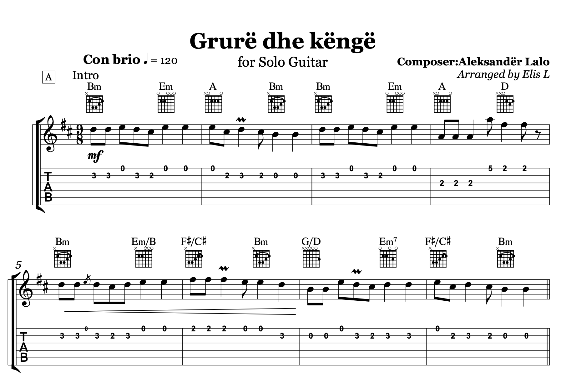 Grurë dhe Këngë - Albanian Guitar Sheet Music