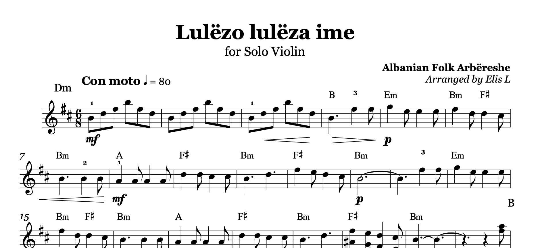 Luleza ime, Albanian Violin Sheet Music