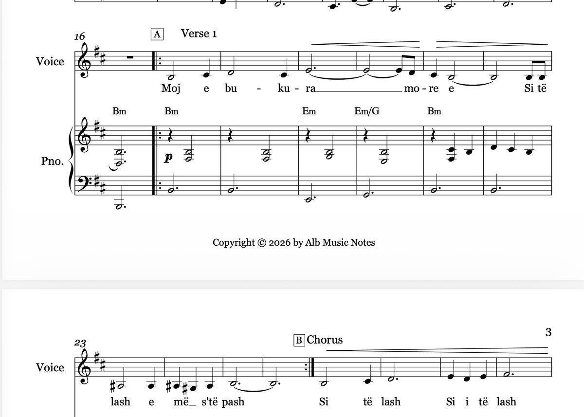 Moj e bukura more - Piano and Voice Sheet Music