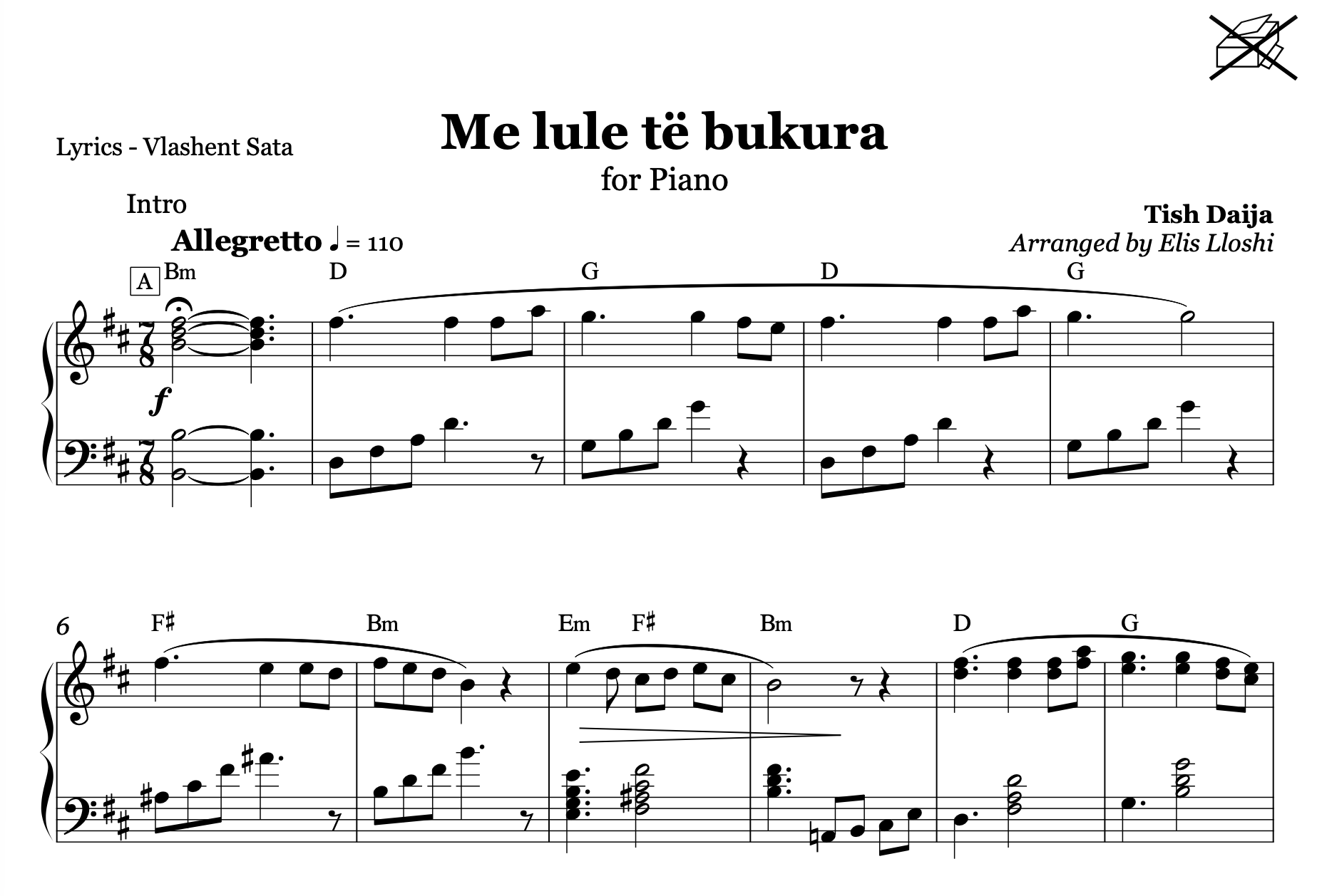 Me Lule Të Bukura – Albanian Piano Sheet Music PDF (Light Folk Style, Easy Level)