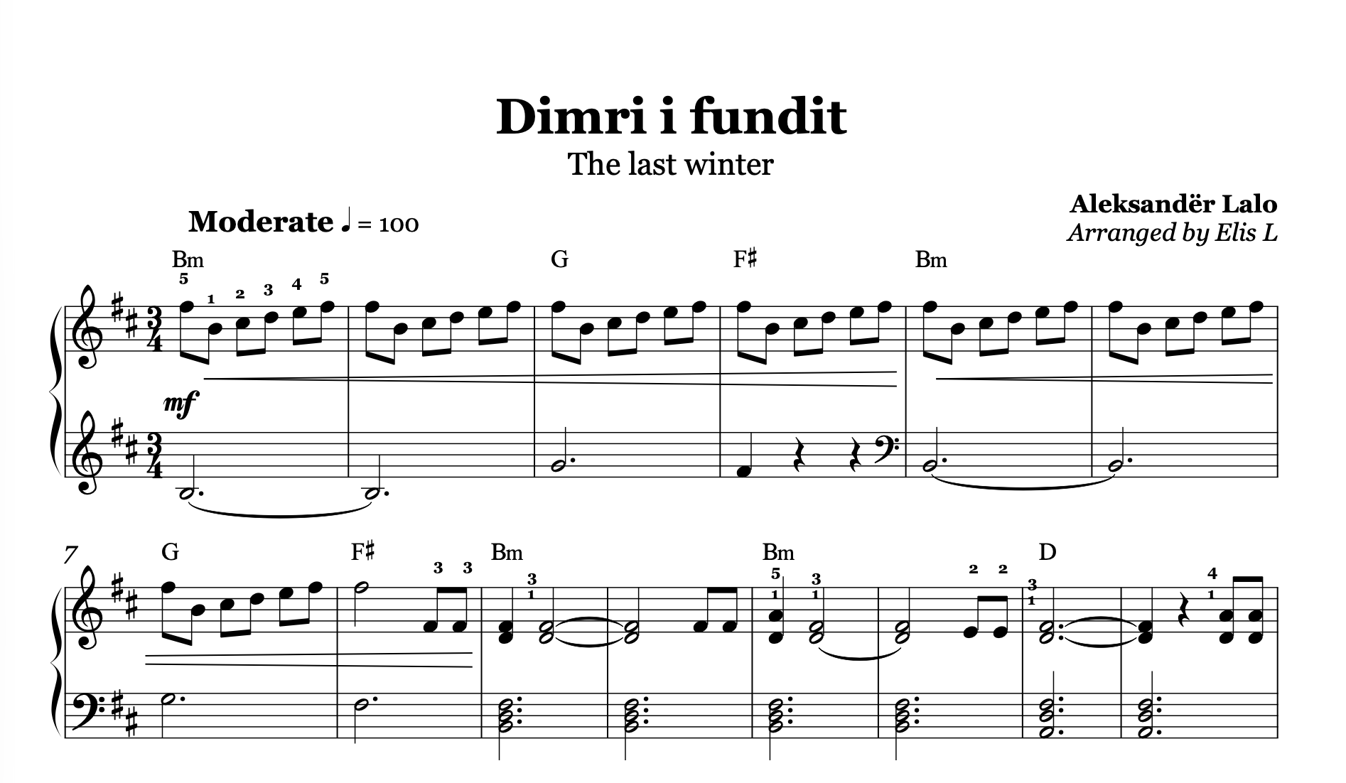 Dimri i fundit - Albanian Soundtrack Sheet Music