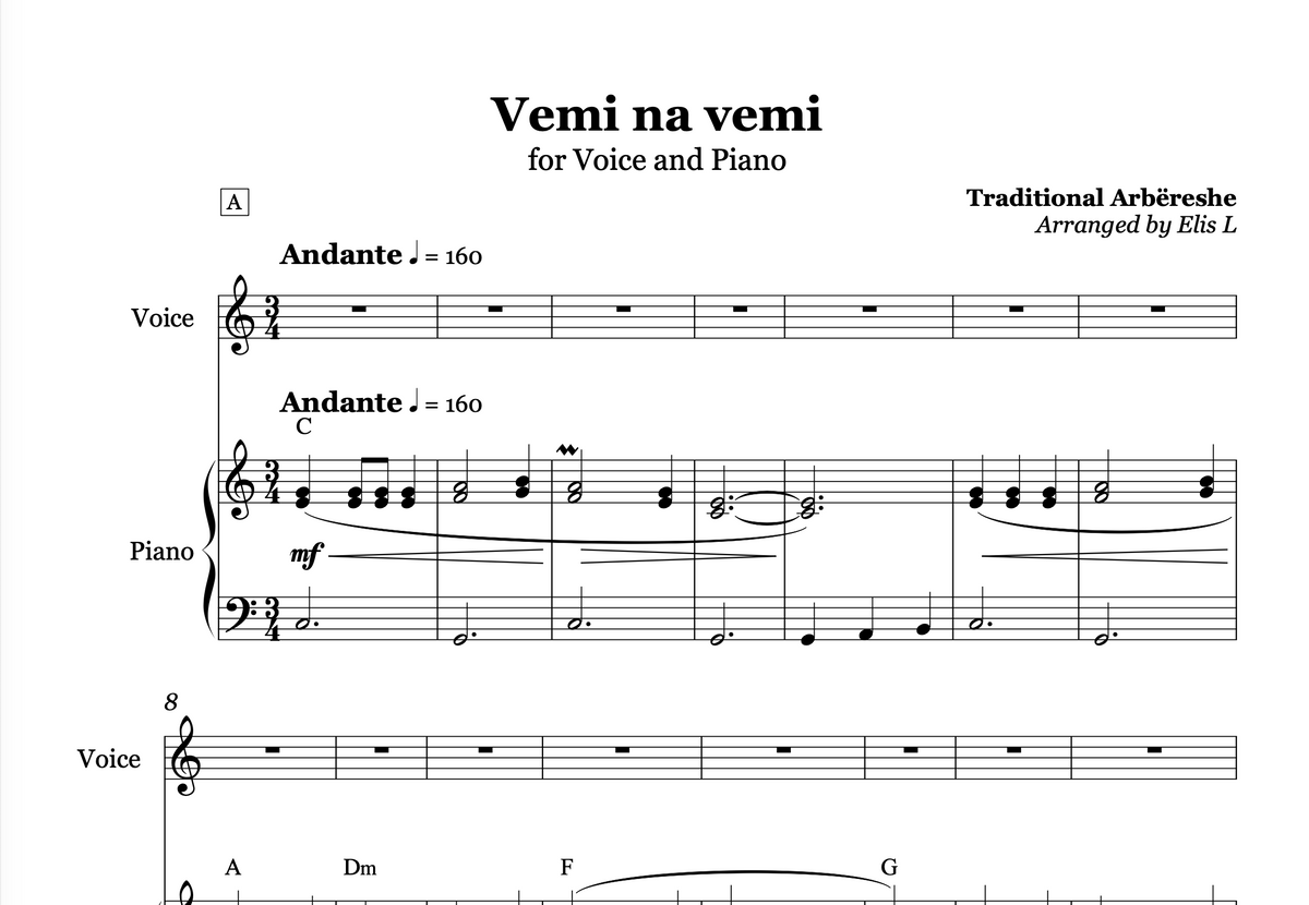 Vemi na vemi | Piano & Voice Sheet Music