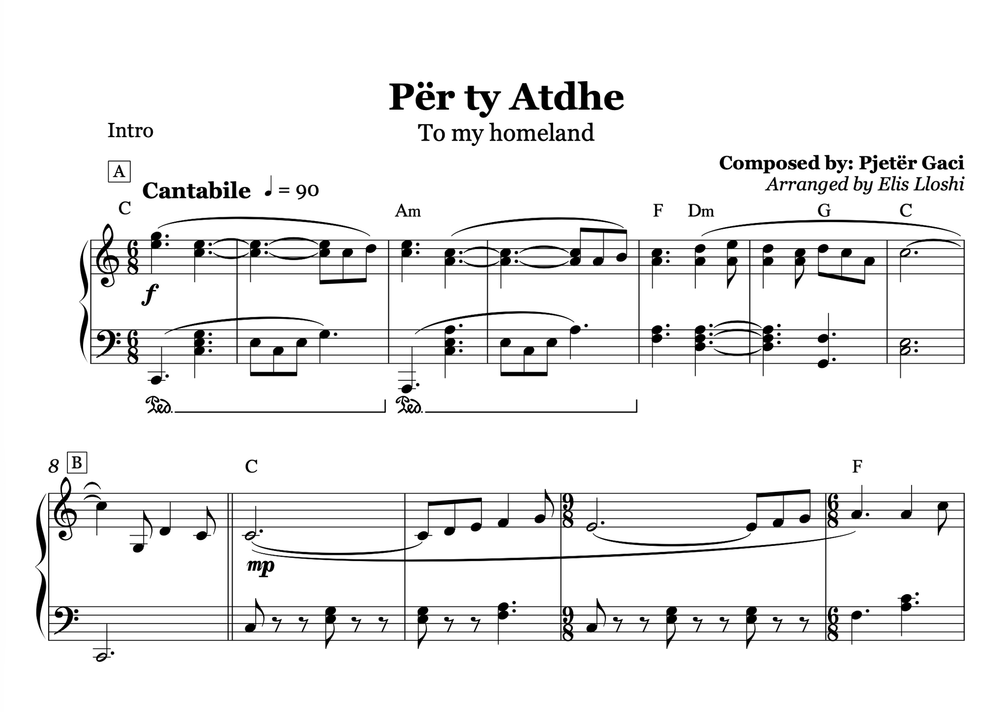 Per ty atdhe - Albanian Piano Sheet Music