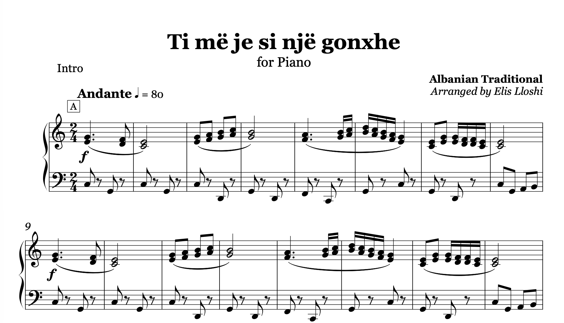 Ti më je si një gonxhe – Albanian Piano Sheet Music PDF (Romantic Style, Intermediate)