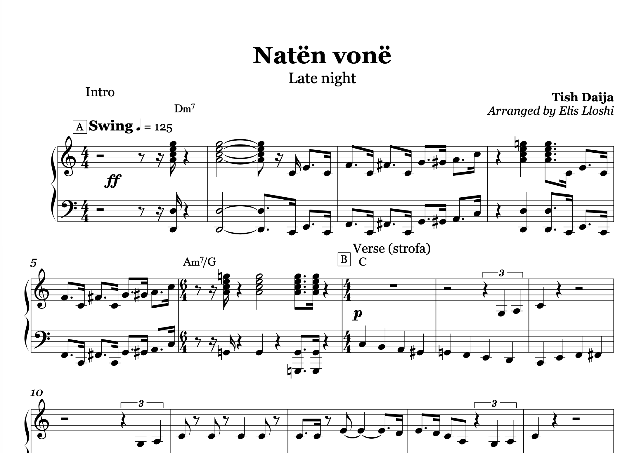 Natën Vonë – Albanian Jazz Piano Sheet Music PDF (Swing Style)