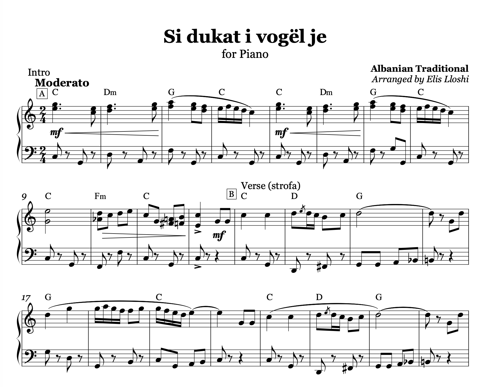 Si Dukat i Vogël Je – Albanian Folk Piano Sheet Music PDF (Easy/Intermediate)