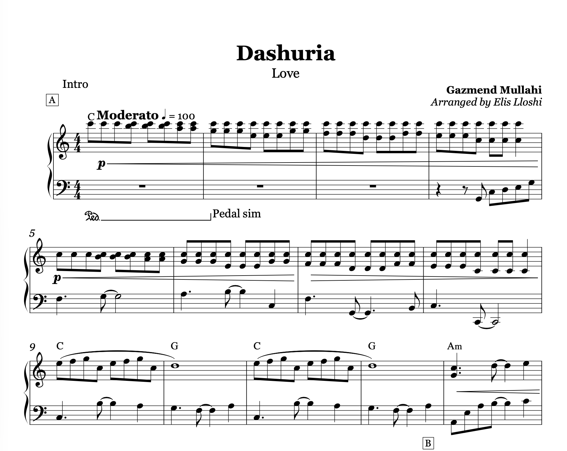 Dashuria, Albanian Piano Sheet Music
