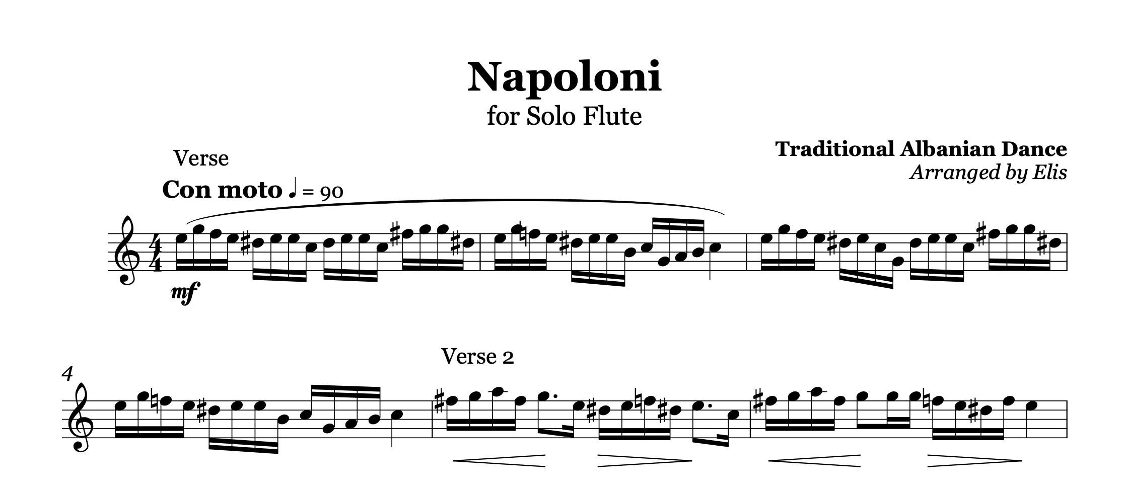 Napoloni, Flute music sheet