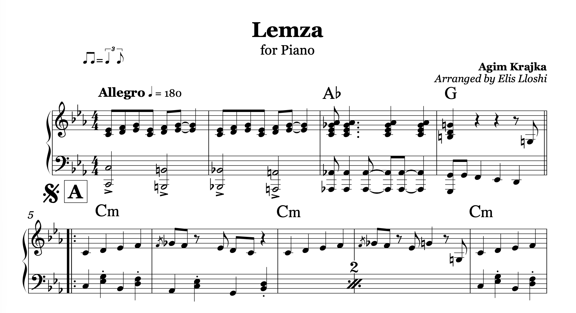Lemza, Albanian Piano Sheet Music