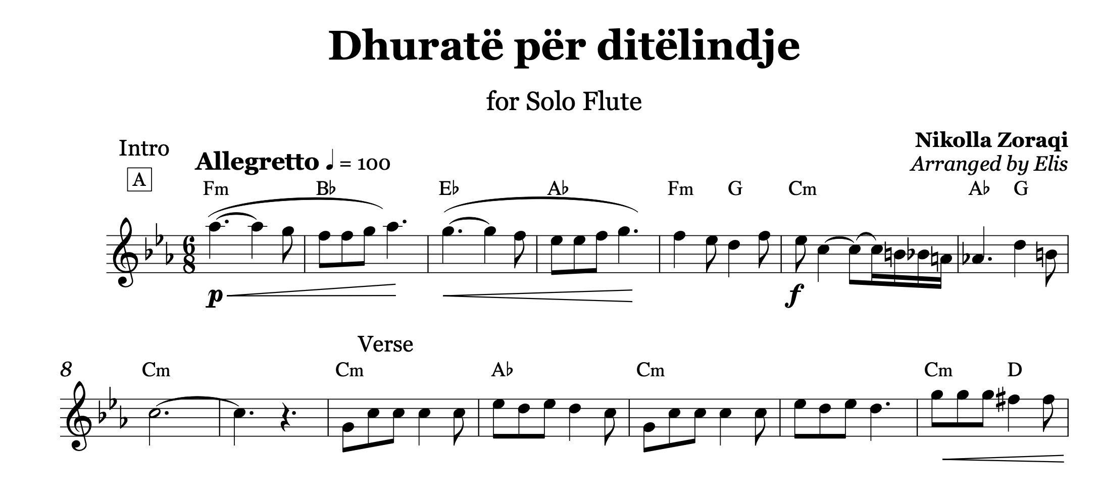 Dhuratë për ditëlindje, Flute Sheet Music