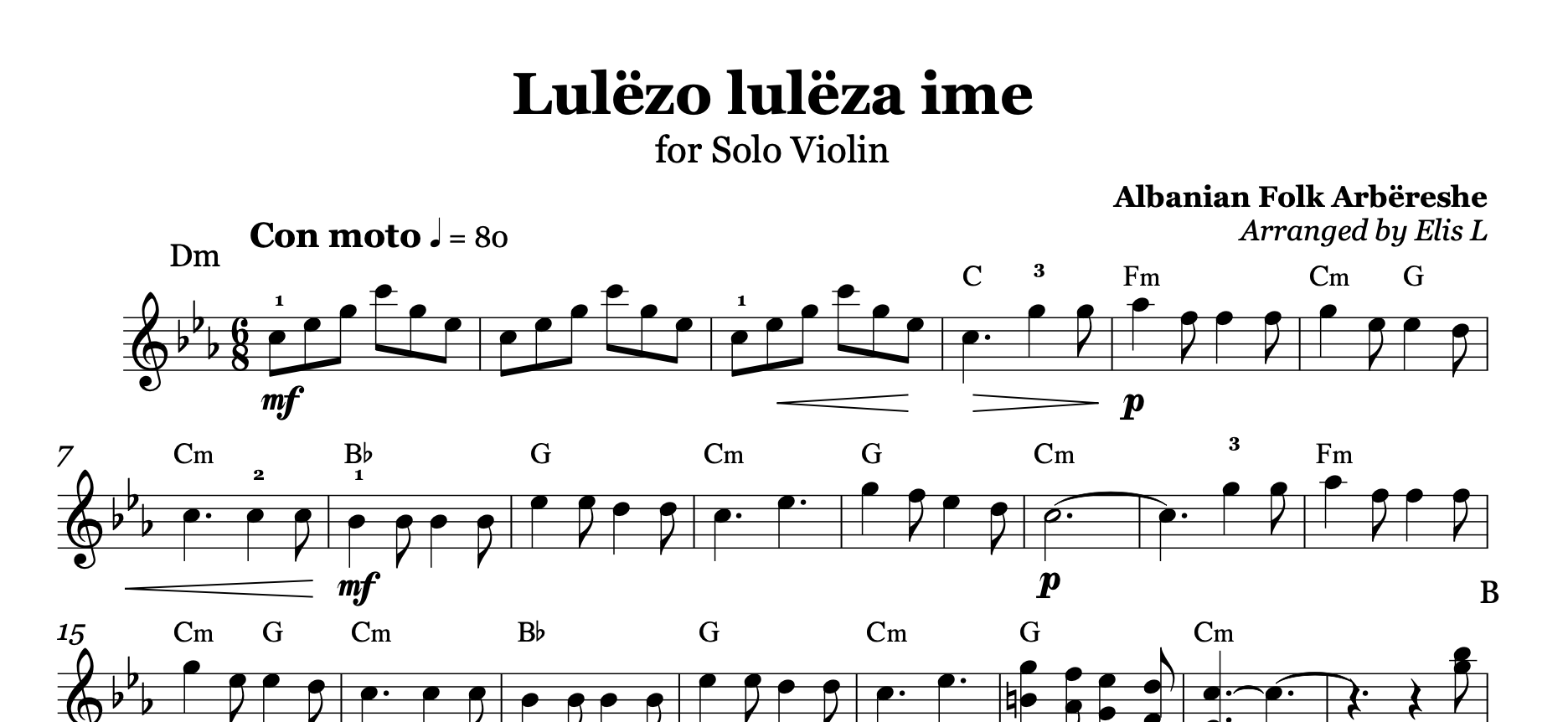 Luleza ime, Albanian Violin Sheet Music
