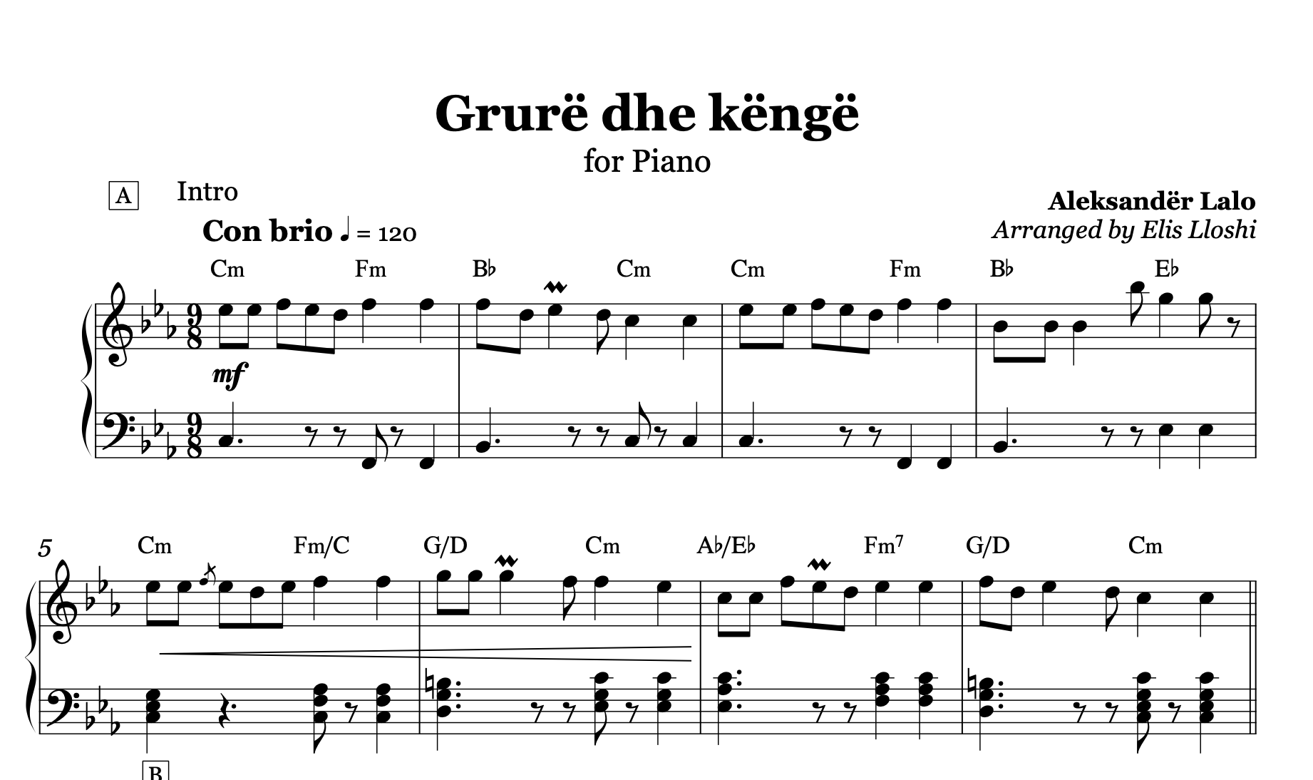 Grurë dhe Këngë - Albanian Piano Sheet Music