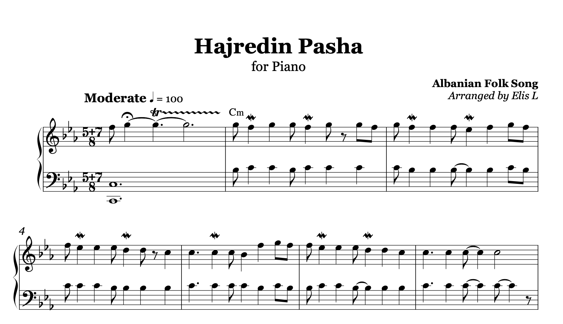 Hajredin Pasha - Albanian Piano Sheet Music