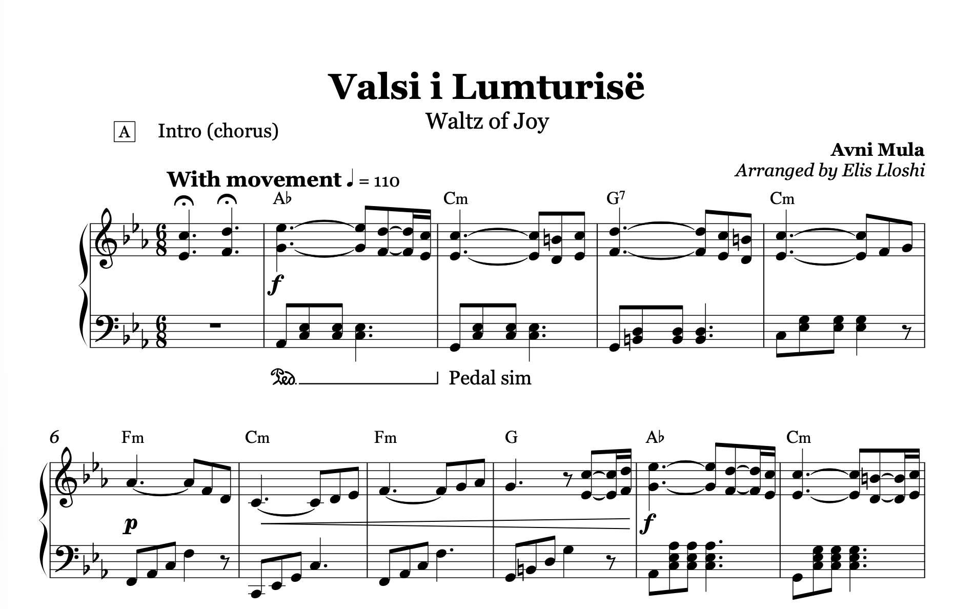 Valsi i lumturise, Albanian Piano Sheet Music