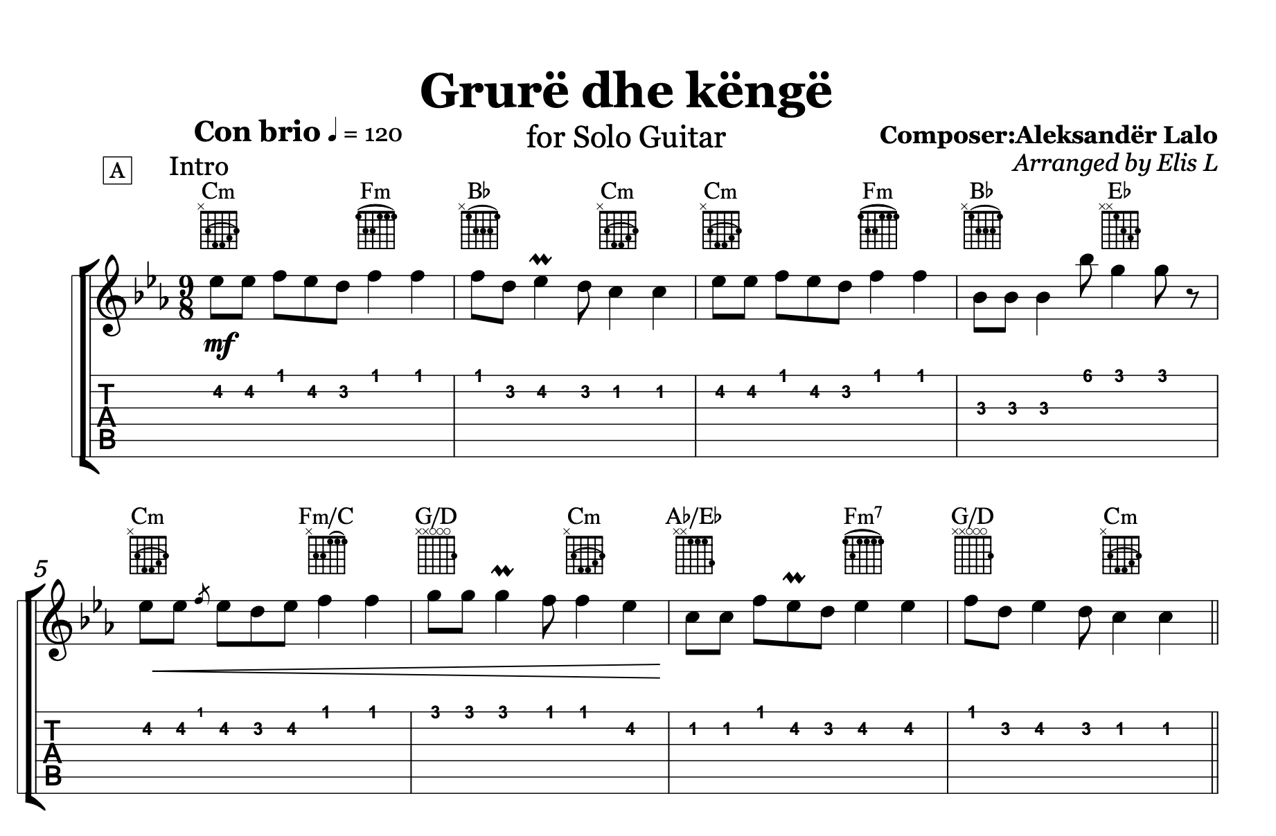 Grurë dhe Këngë - Albanian Guitar Sheet Music