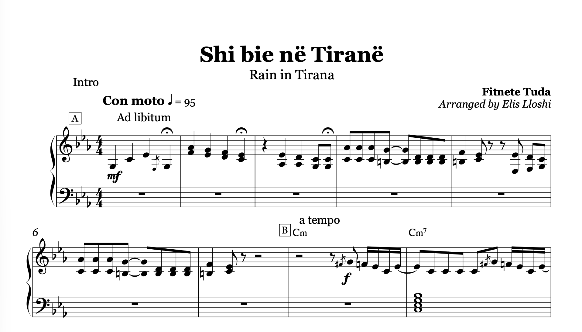 Shi bie në Tiranë, Albanian Piano Sheet Music