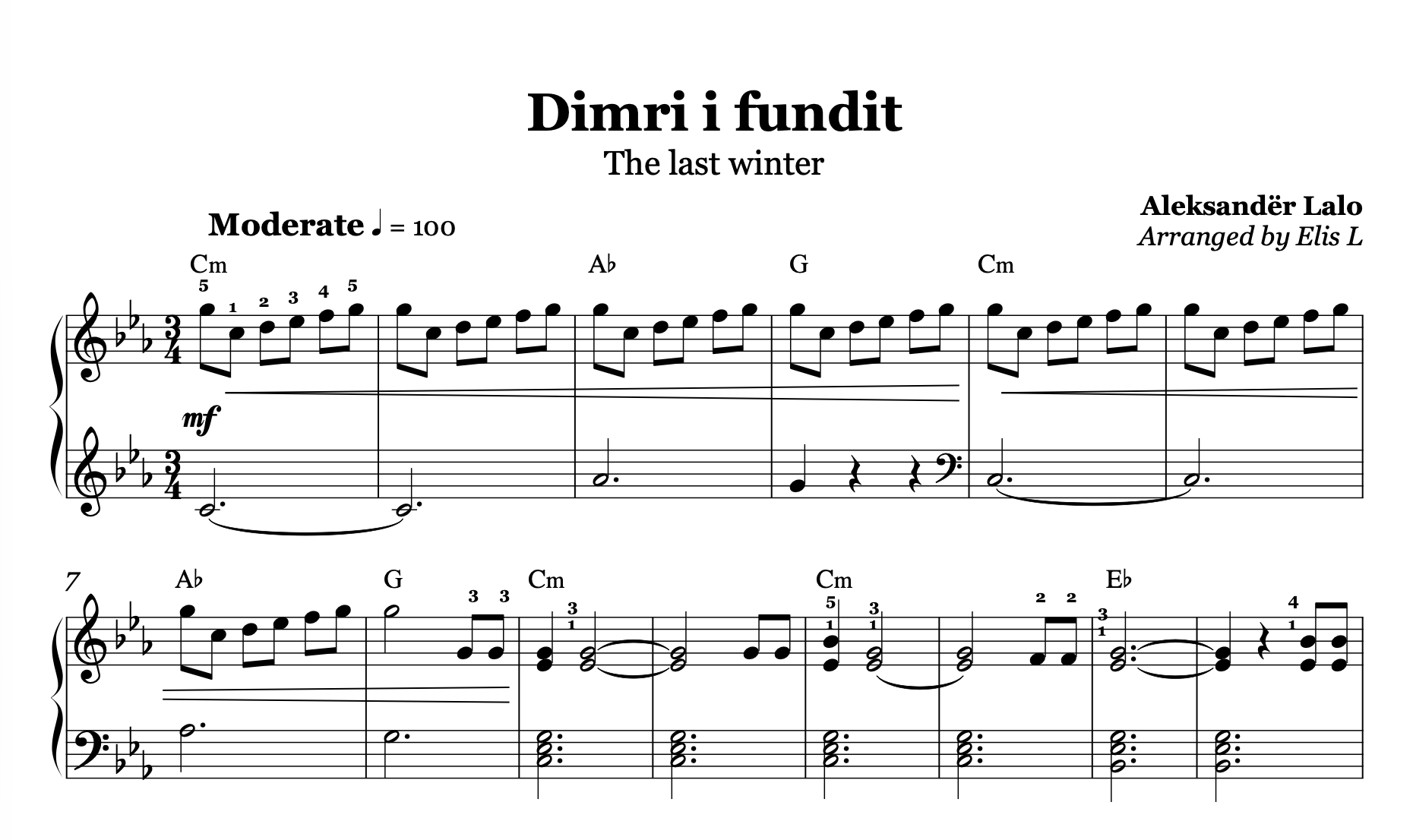 Dimri i fundit - Albanian Soundtrack Sheet Music