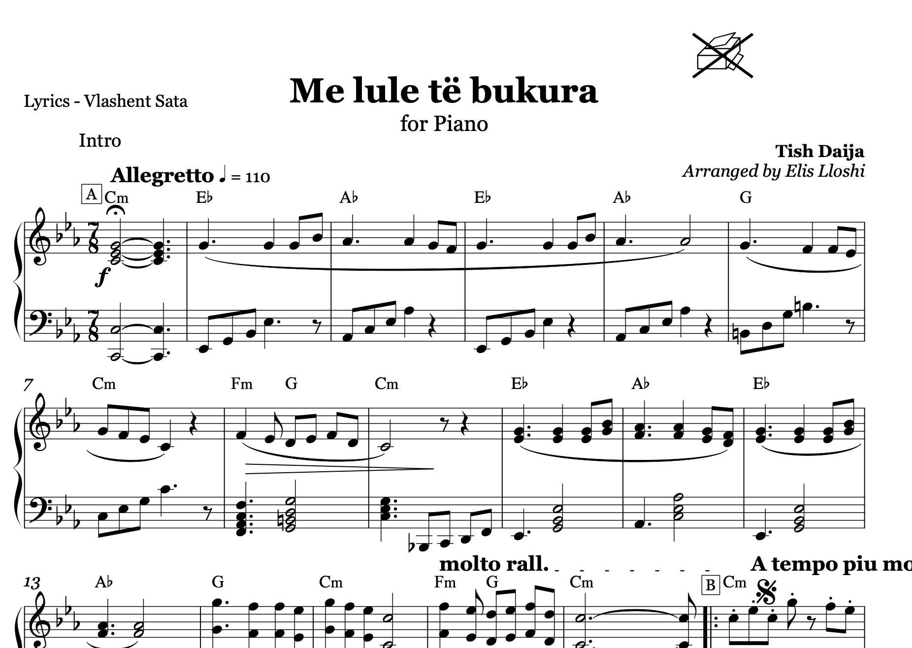 Me Lule Të Bukura – Albanian Piano Sheet Music PDF (Light Folk Style, Easy Level)