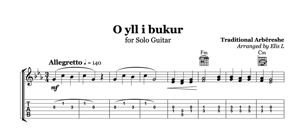 O yll i bukur - Arbëreshe Folk Song for Guitar