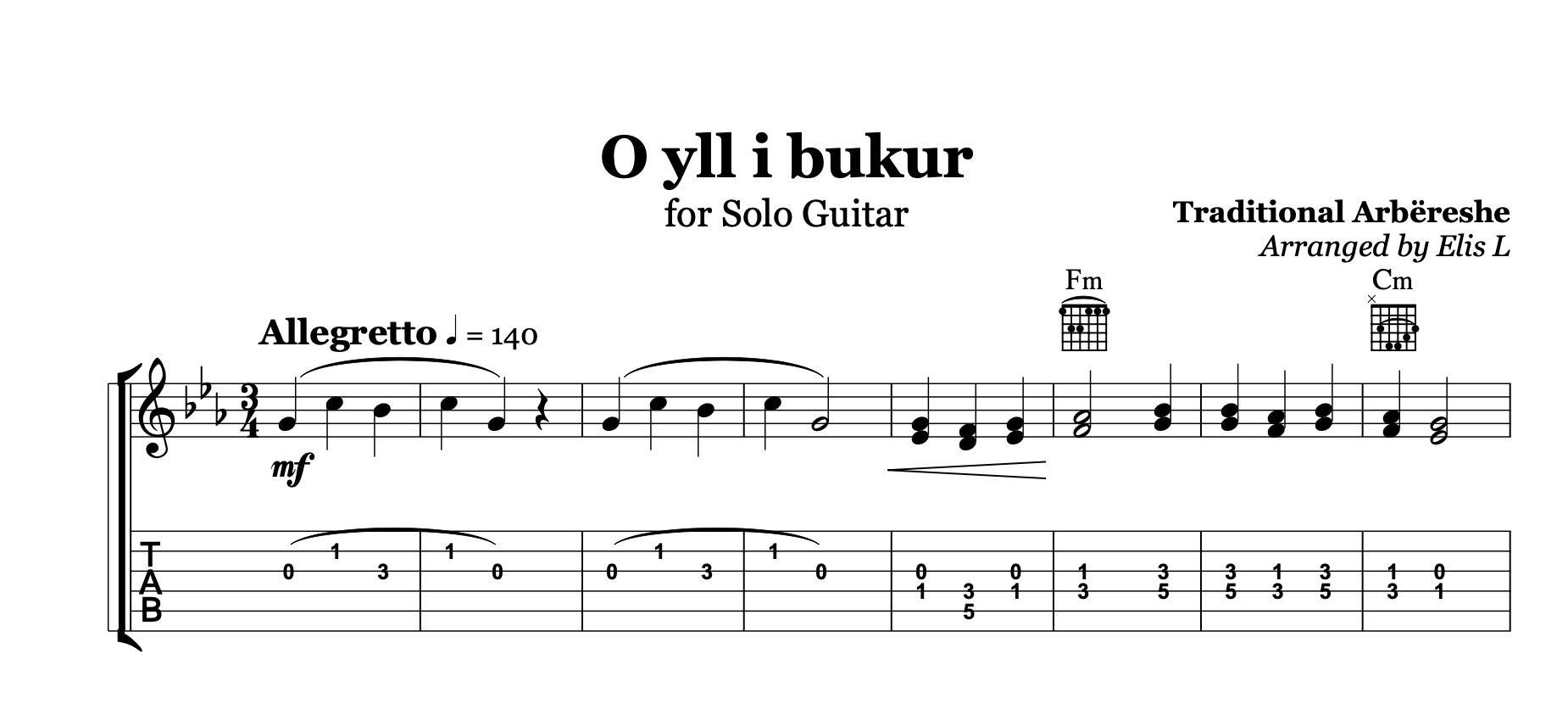 O yll i bukur - Arbëreshe Folk Song for Guitar