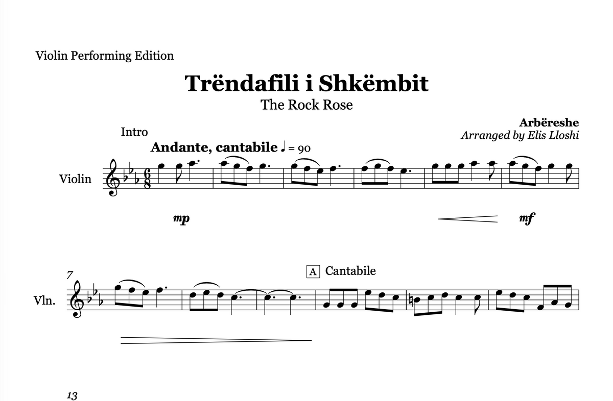 Trendafili i Shkëmbit | Violin Sheet Music