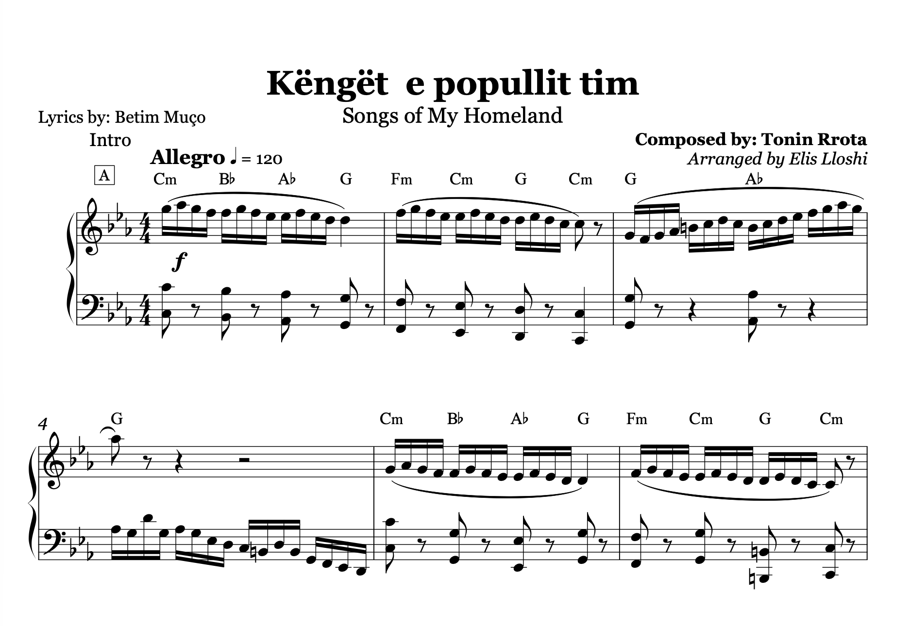 Këngët e Popullit Tim – Albanian Folk Piano Sheet Music PDF