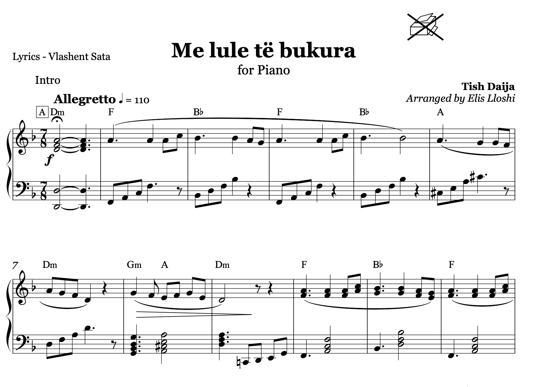 Me Lule Të Bukura – Albanian Piano Sheet Music PDF (Light Folk Style, Easy Level)