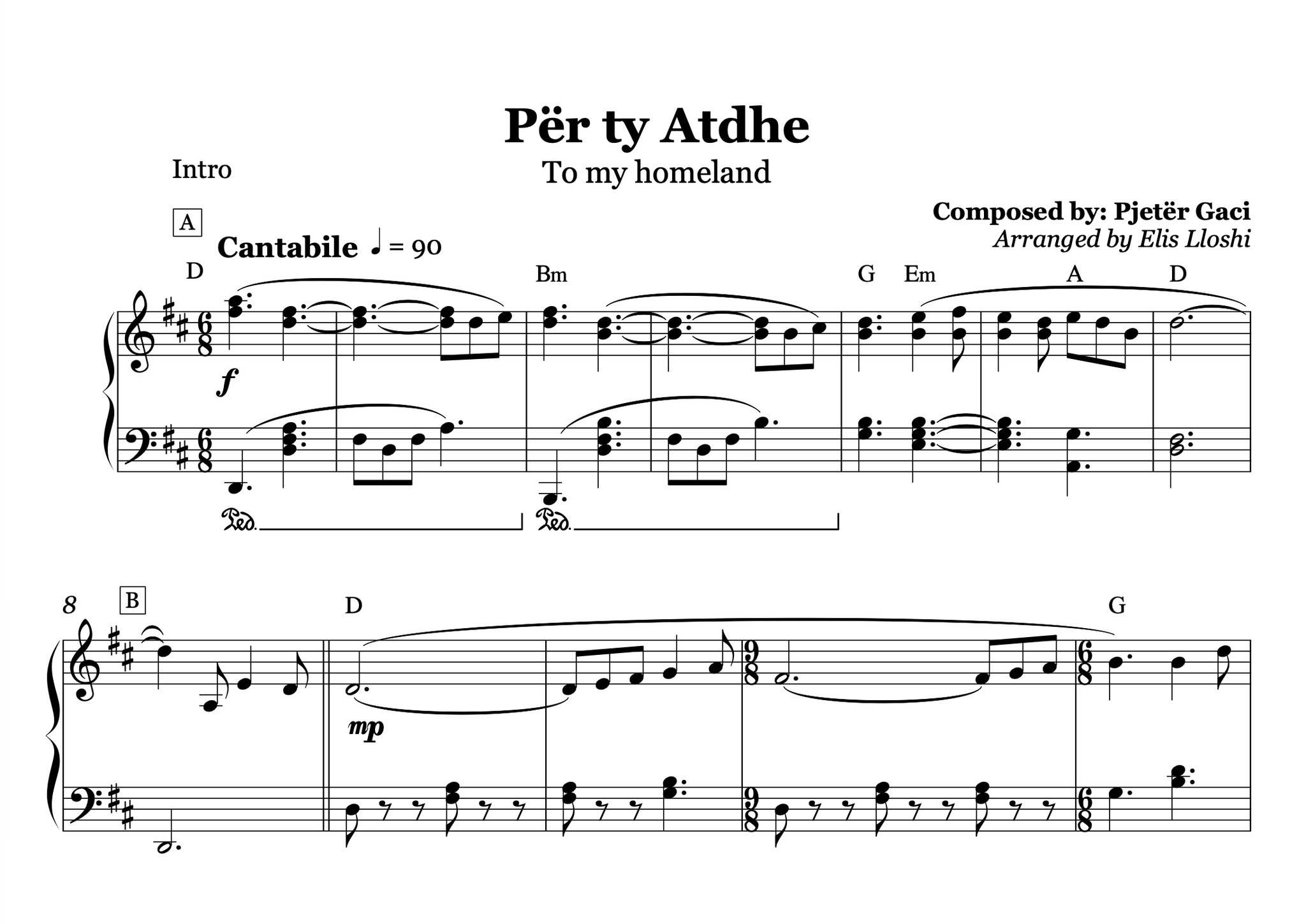 Per ty atdhe - Albanian Piano Sheet Music
